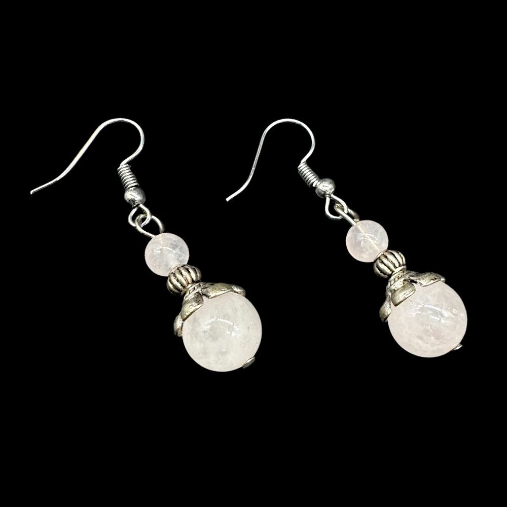 Silver Tone and White Quartz Pierced Earrings Dangling